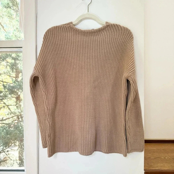 Jenni Kayne Cotton Cabin Sweater Oatmeal V Neck Oversized Knit Pullover Brown - Picture 7 of 13